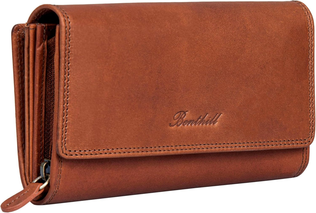 Benthill Damen Portemonnaie XXL mit RFID-Schutz | Echt-Leder Damen Geldbörse Gross | Grosse Vintage