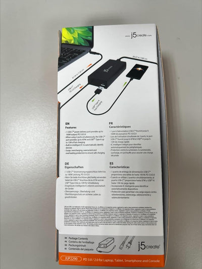j5create USB Typ-c 100W PD Schnell-Ladegerät für MacBook Pro, Chromebook, Laptop, Notebook, Tablet,