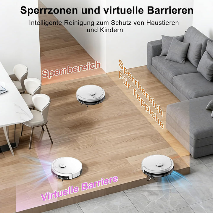 2 in 1 Saugroboter mit Wischfunktion 5 Karten Laser Navigation No-Go-Zonen White, White
