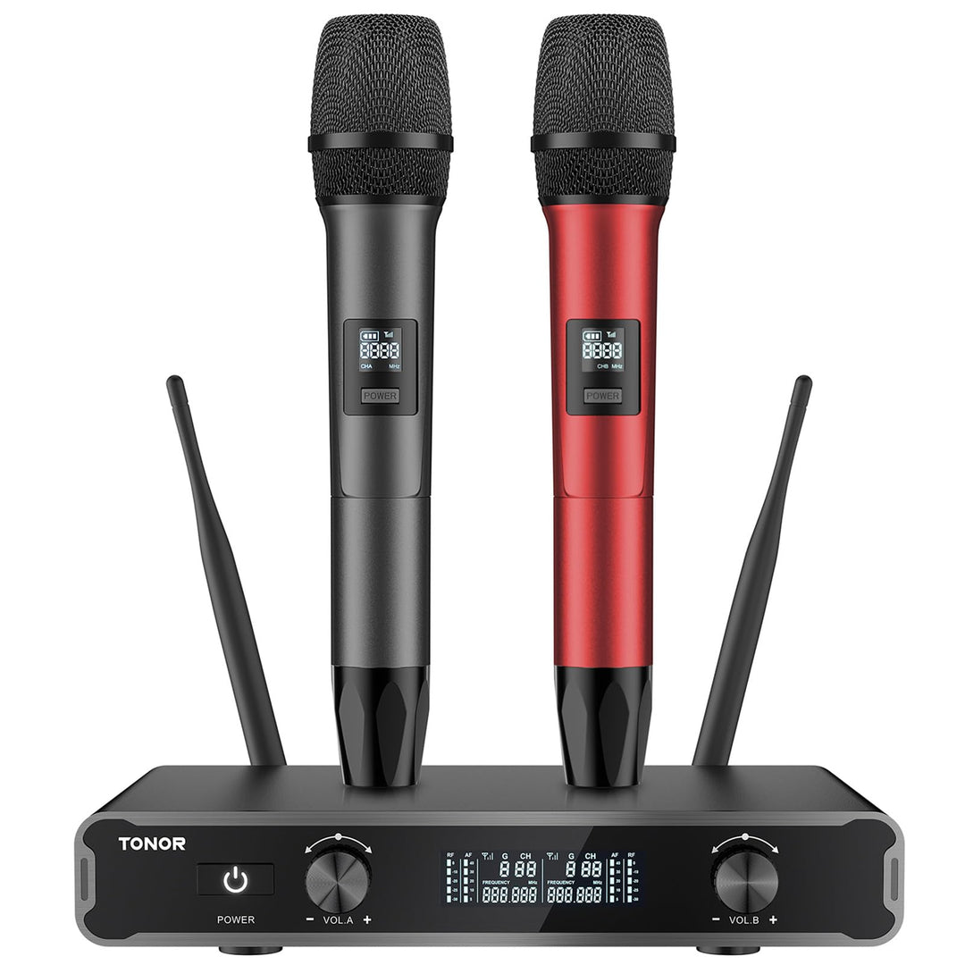 TONOR Dual Mikrofon Kabellos System, Funkmikrofon drahtloses Karaoke Mikro Set Wireless Microphone 6