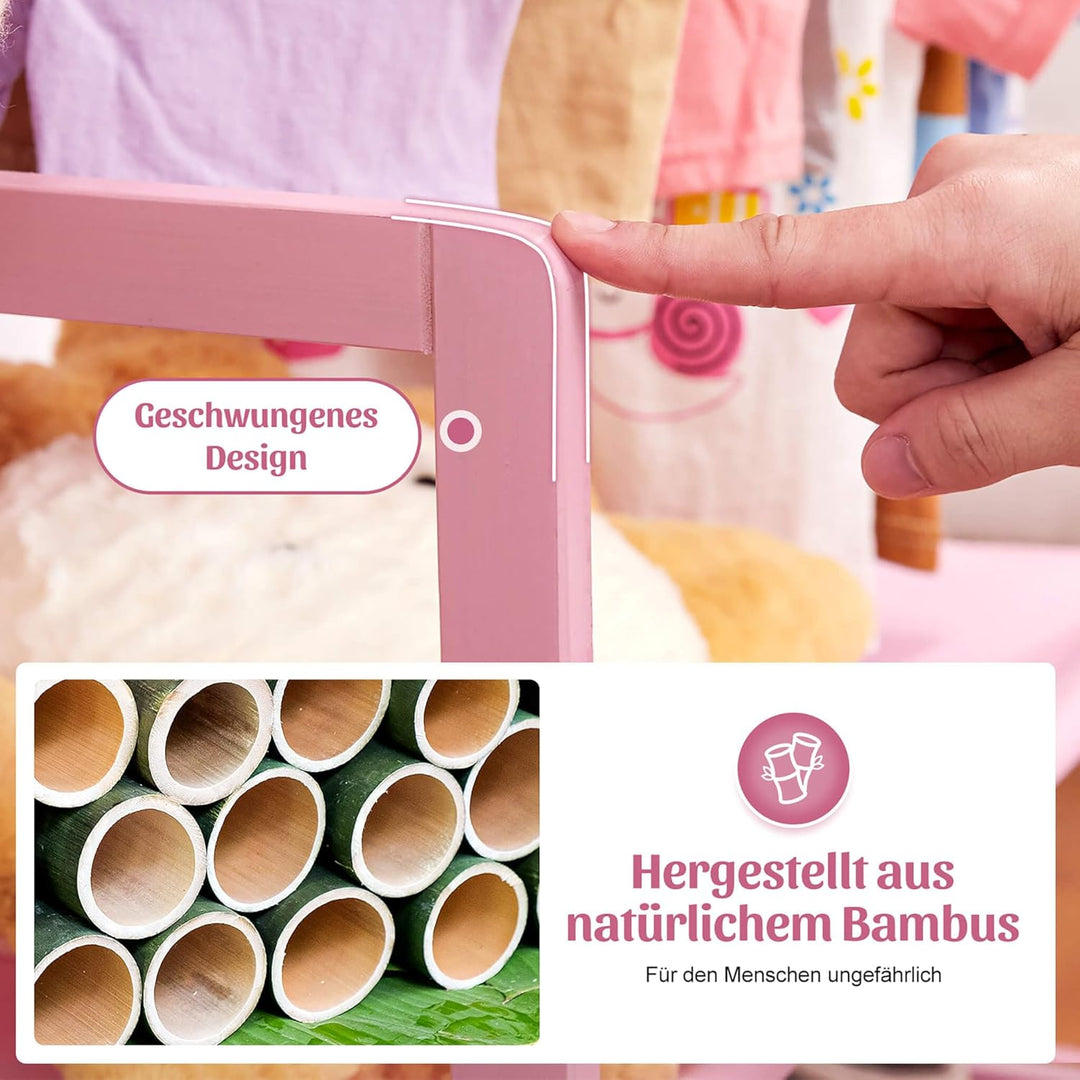 Yorbay Kinder Bambus Kleiderständer mit 2 Aufbewahrungskörben und 2 Verstellbaren Hängestangen, Kind