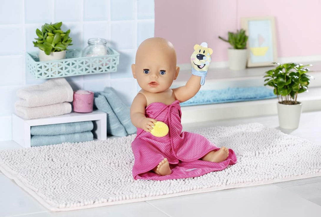 BABY born Bath, Puppenzubehör fürs Bad mit Kapuzenhandtuch, Schwamm und Waschlappen, für 43 cm Puppe