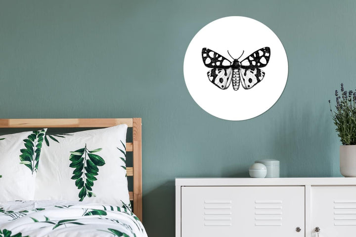 MuchoWow Wandbild Rund Wanddeko Deko Wohnzimmer Bilder 60x60 cm Schmetterling - Vintage - Schwarz un
