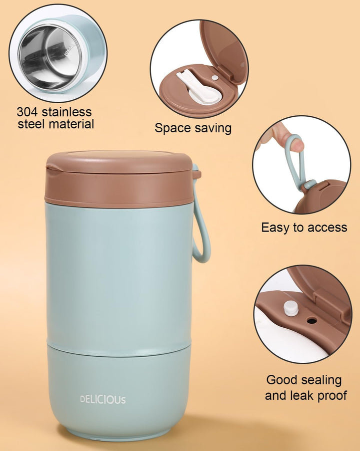 Müslibecher to-Go, Edelstahl Porridge Becher 720ml Auslaufsicher joghurtbecher to go mit löffel und