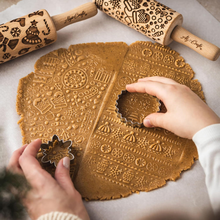 WEIHNACHTSSPASS 3-er SET Kinder Nudelhölzer Teigrolle für hausgemachtes Gebäck. Weihnachten Teigroll