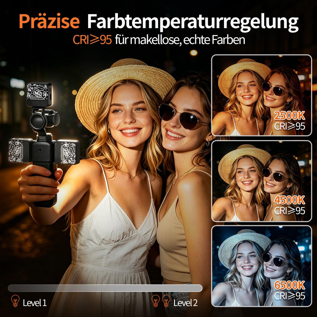 yAyusi 3er-Set Magnetisches LED Video Licht für DJI OSMO Pocket 4/3, 500mAh Mini Fülllicht, Pocket 4