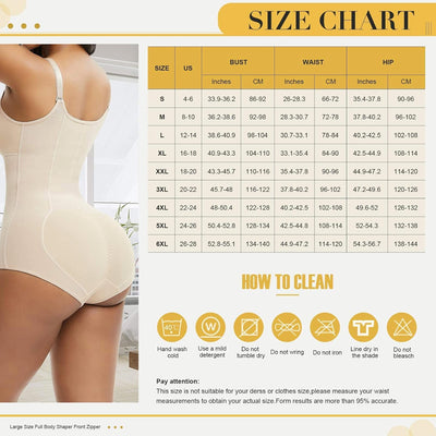 FeelinGirl Damen Shapewear Formender Full Body Shaper Mit Reissverschluss Slimming Mieder Bauchweg U