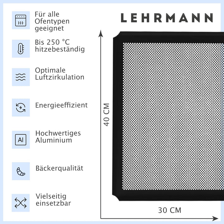 LEHRMANN Lochblech 40 x 30 cm mit Antihaftbeschichtung Backblech passt für fast JEDEN BACKOFEN Kuche