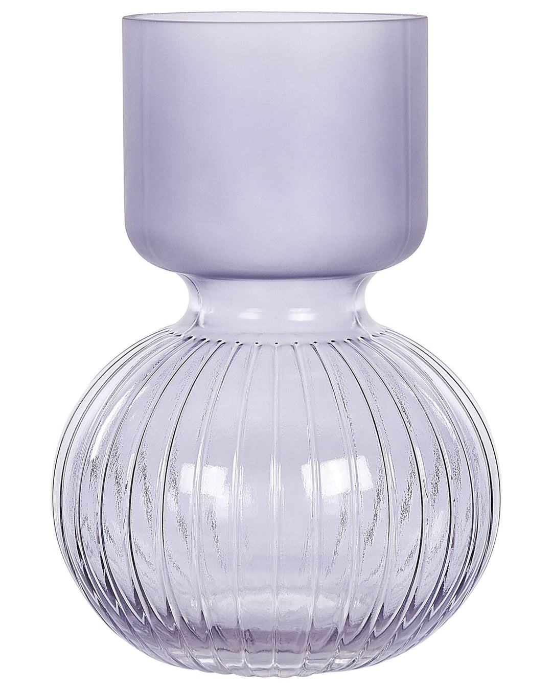 Deko Blumenvase Glas violett 26 cm bauchig mit Rillen schmalem Hals Thetidio