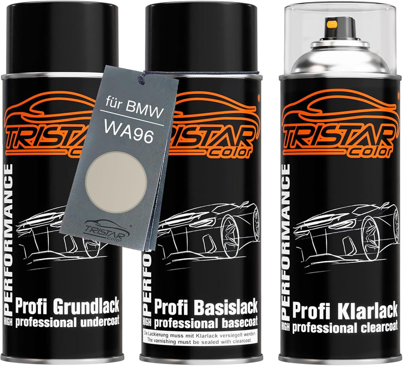 Autolack Spraydosen Set für BMW WA96 Mineralweiss Perl Grundlack Basislack Klarlack Sprühdose 400ml