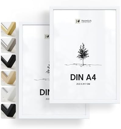 Heimlich® 2 x Bilderrahmen DIN A4 21x30 cm Weiss Holz Rahmen 2-Pack | Dokumentenrahmen 21x29,7 cm Kl