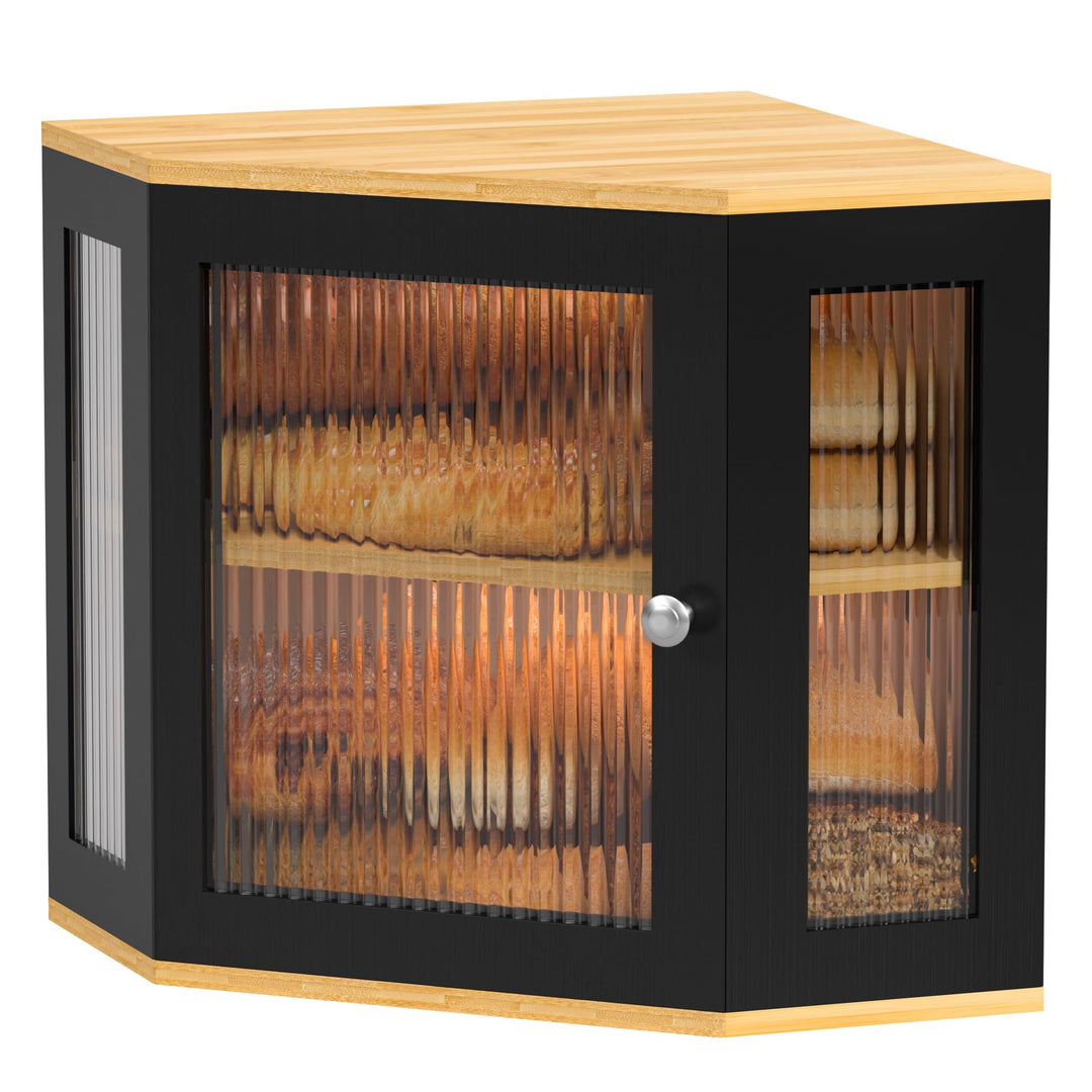 Brotkasten Ecke Bambus Eckbrotkasten Brotaufbewahrungsbox mit 2 Etagen, Holz Brotbehälter Brotaufbew
