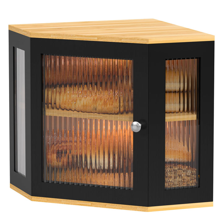 Brotkasten Ecke Bambus Eckbrotkasten Brotaufbewahrungsbox mit 2 Etagen, Holz Brotbehälter Brotaufbew