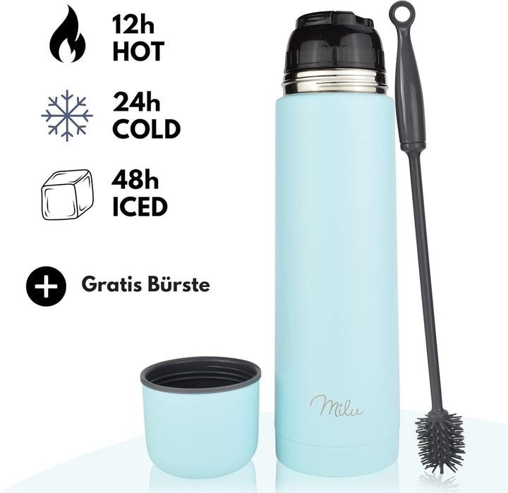 Milu Thermosflasche Thermoskanne Isolierflasche 1L, 750ml, 500ml - Isolierte Edelstahl Trinkflasche,
