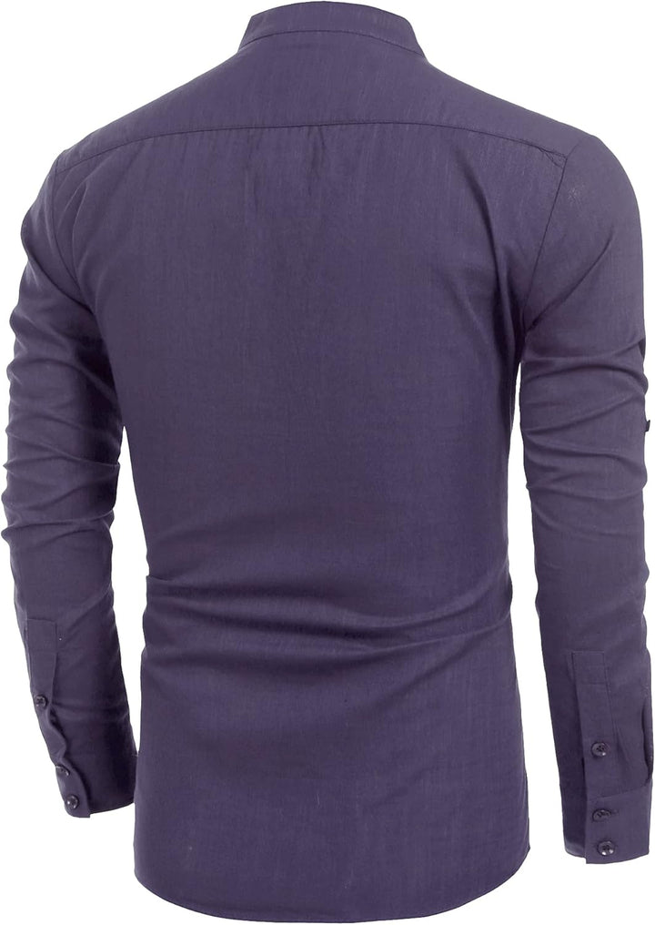 COOFANDY Men's Linen Henley Shirt Cotton Summer Long Sleeve Hippie Casual Beach T Shirts Lang S Viol