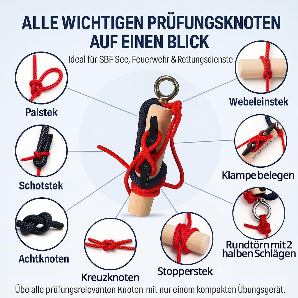 Knoten Übungsset Knoten Lernen für SBF See Bootsführerschein & Feuerwehr, Knotenübungsgerät inkl. Kn