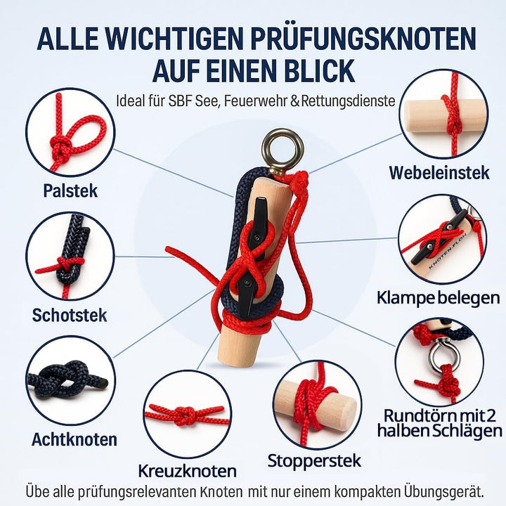 Knoten Übungsset Knoten Lernen für SBF See Bootsführerschein & Feuerwehr, Knotenübungsgerät inkl. Kn