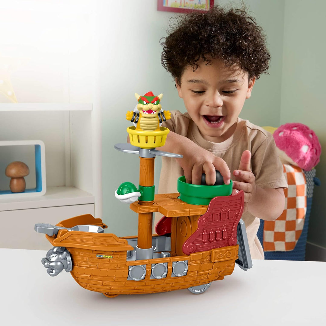 Fisher-Price Little People Kleinkindspielzeug My Mario Bowser-Luftschiff-Spielset mit Figur für Roll
