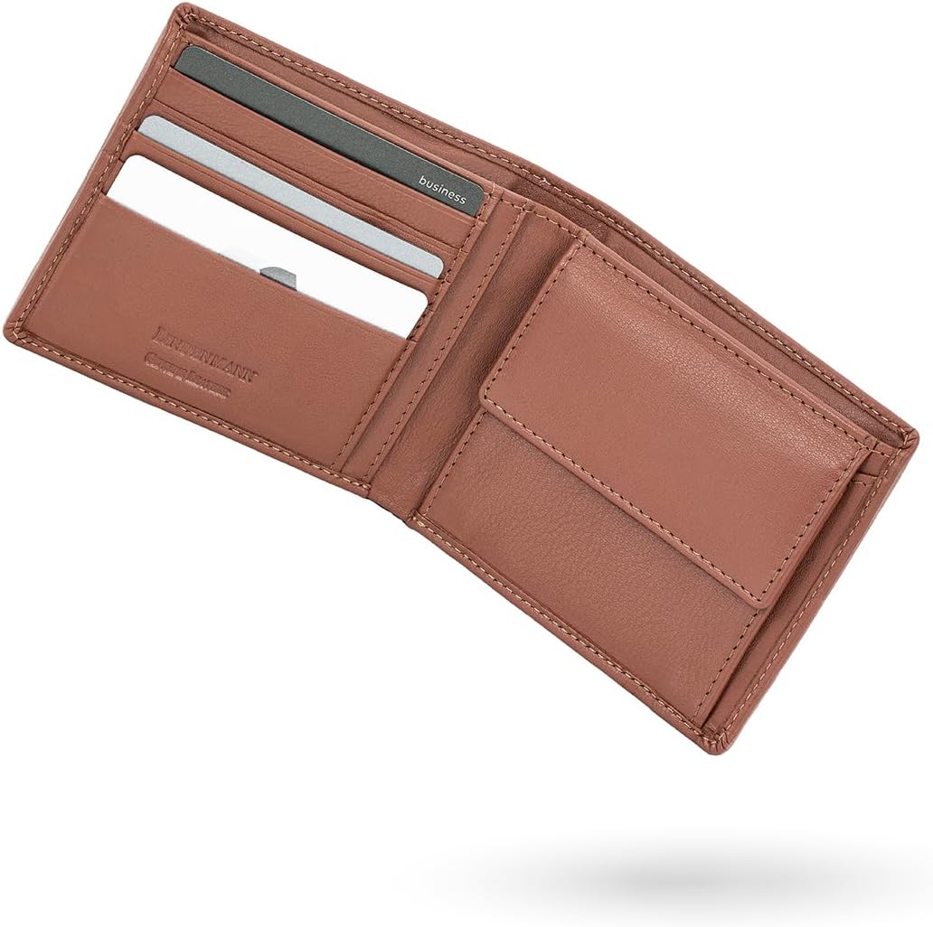 LINDENMANN Geldbörse Herren Portemonnaie Herren Leder, Rindleder matt, Cognac