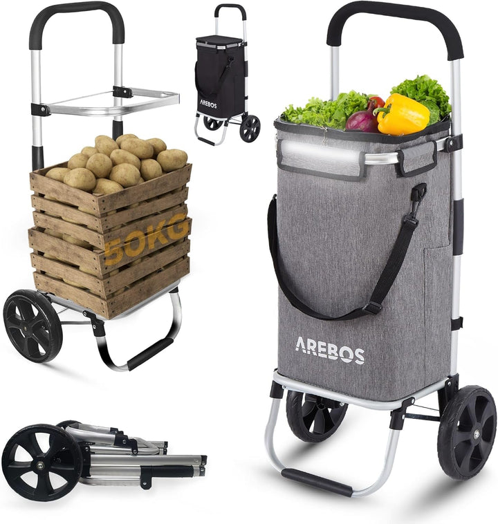 Arebos 3in1 Einkaufstrolley | Trolley gross 56 Liter | Einkaufswagen mit Kühlfach | Einkaufstasche m
