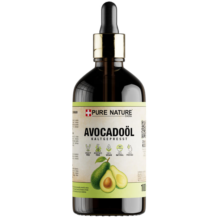 CHOSA Bio Avocadoöl Kaltgepresst Nativ 100 ml - Avocado Öl 100% Reines ohne Zusatzstoffe - Avocado O