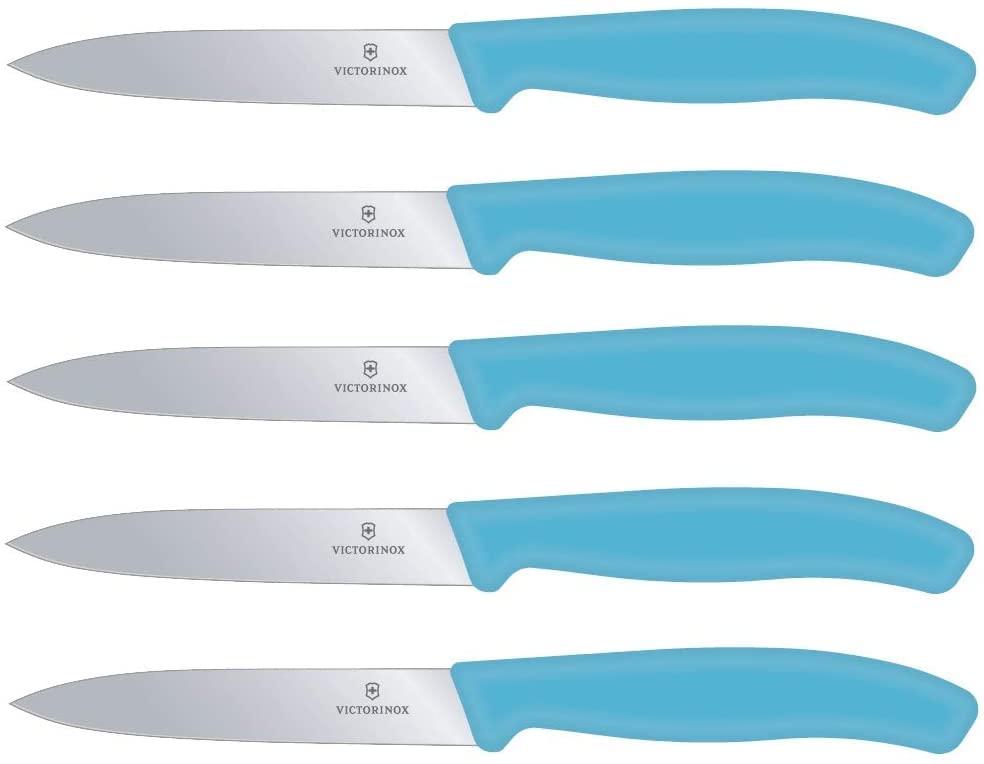 Victorinox 5-tlg Gemüsemesser Set Swiss Classic Limited Edition Karibikblau – 10 cm ohne Wellenschli