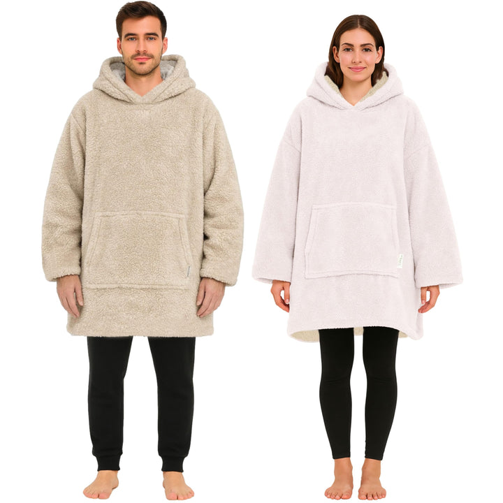 Hoodie Decke mit Ärmeln - Sherpa Wende Deckenpullover Oversize Kuscheldecke zum anziehen Kuschelponc