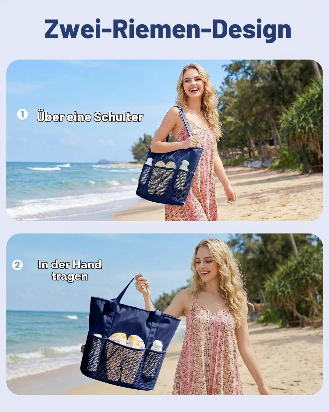 Strandtasche Damen mit Reissverschluss Badetasche Klein mit Fächern Faltbar | Faltbar, Leicht, Doppe