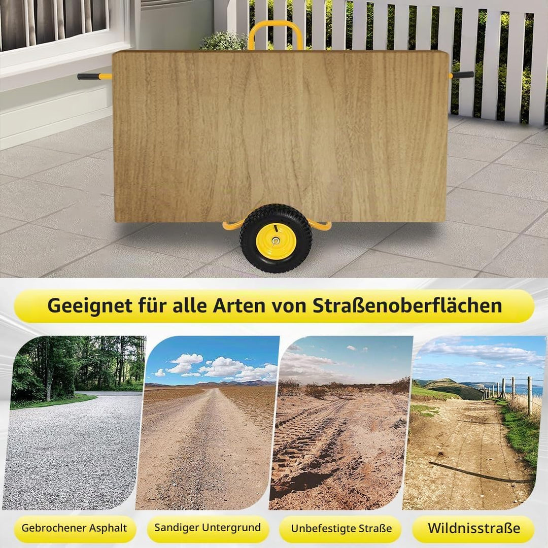 Plattenkarre Platten Transportwagen Tragkraft 500 KG mit 4 Vollgummi Rädern Abnehmbarer Bollerwagen