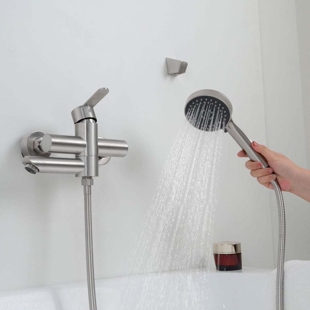 PHASAT Wandmontage Badewannenarmatur mit Handbrause Nickel Badewannenarmaturen mit 90 ° drehbarer Au