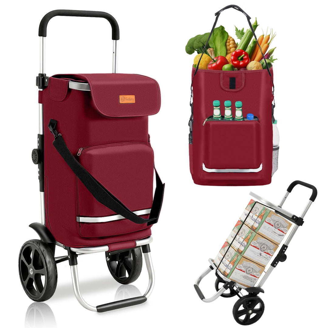 Sekey Einkaufstrolley klappbar für Senioren, XXL Einkaufswagen faltbar mit Kühlfach, 3in1 Trolley Ei