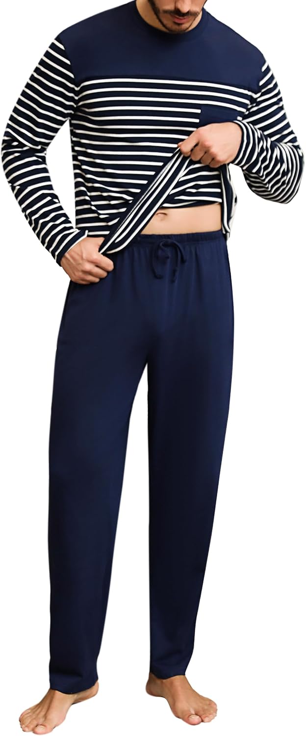 Irdcomps Schlafanzug Lang Herren Pyjamas Baumwolle Winter Warm Langarm Pyjamas Set Männer Hausanzug