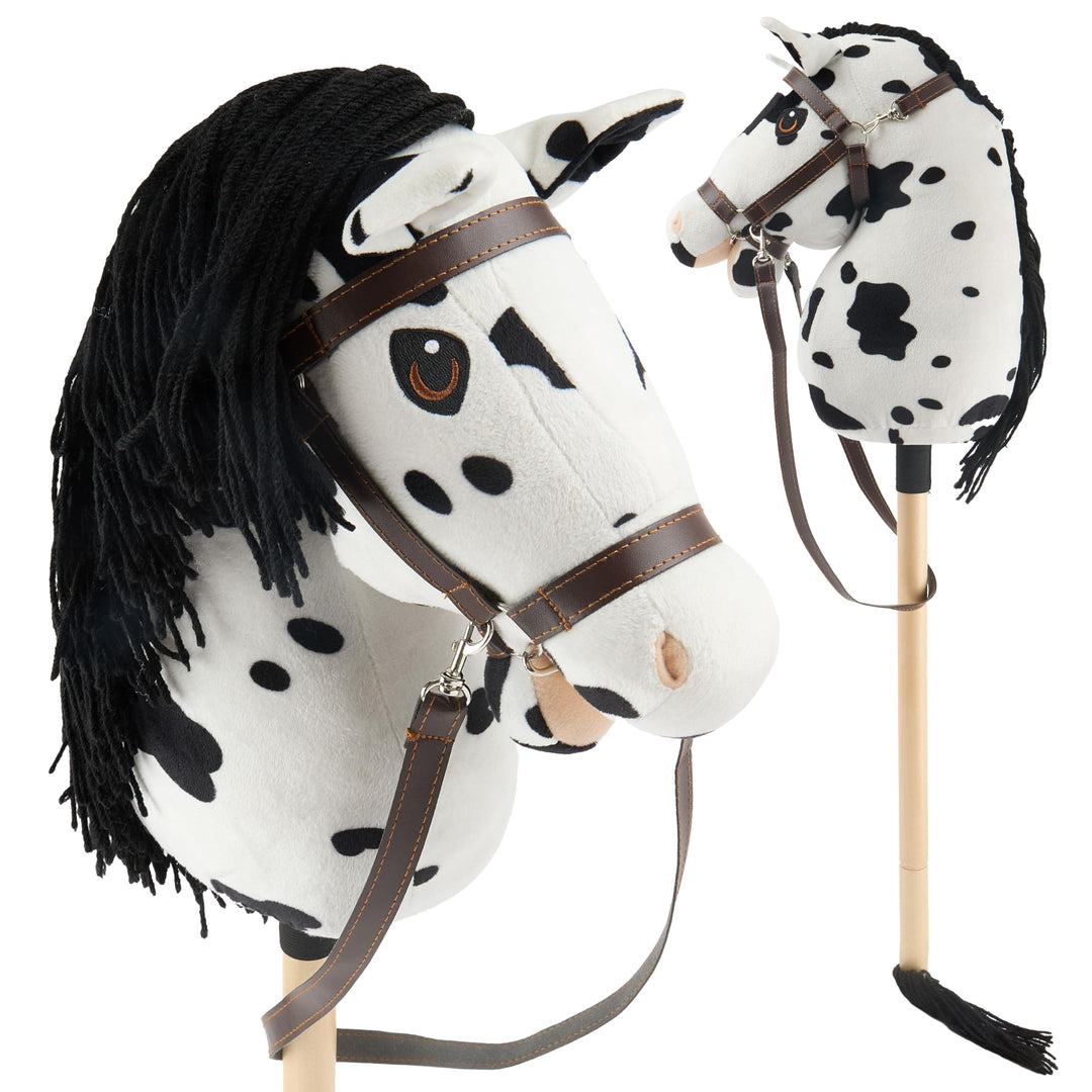 Bieco Hobby Horse Steckenpferd Schecke - Grösse S, mit Trense | Abnehmbarer Stock & Schweif, für Spr