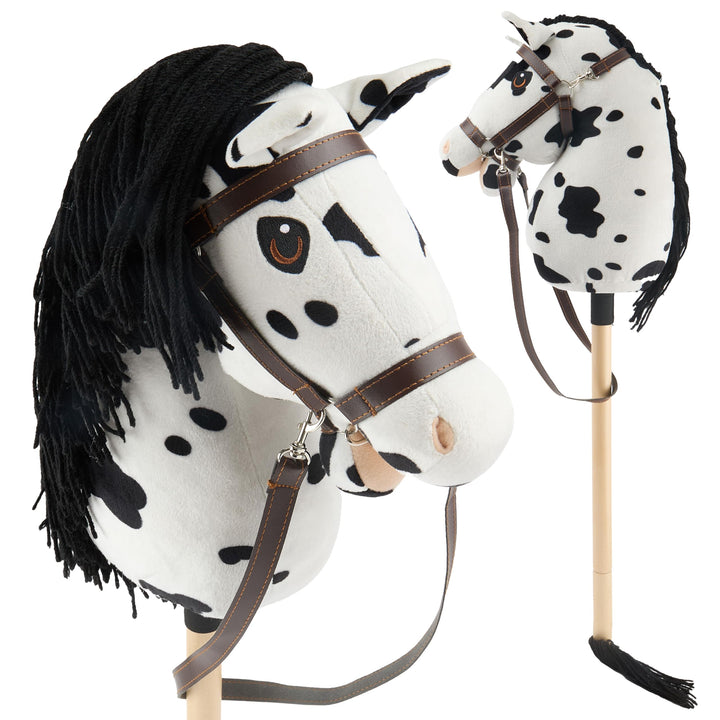 Bieco Hobby Horse Steckenpferd Schecke - Grösse S, mit Trense | Abnehmbarer Stock & Schweif, für Spr