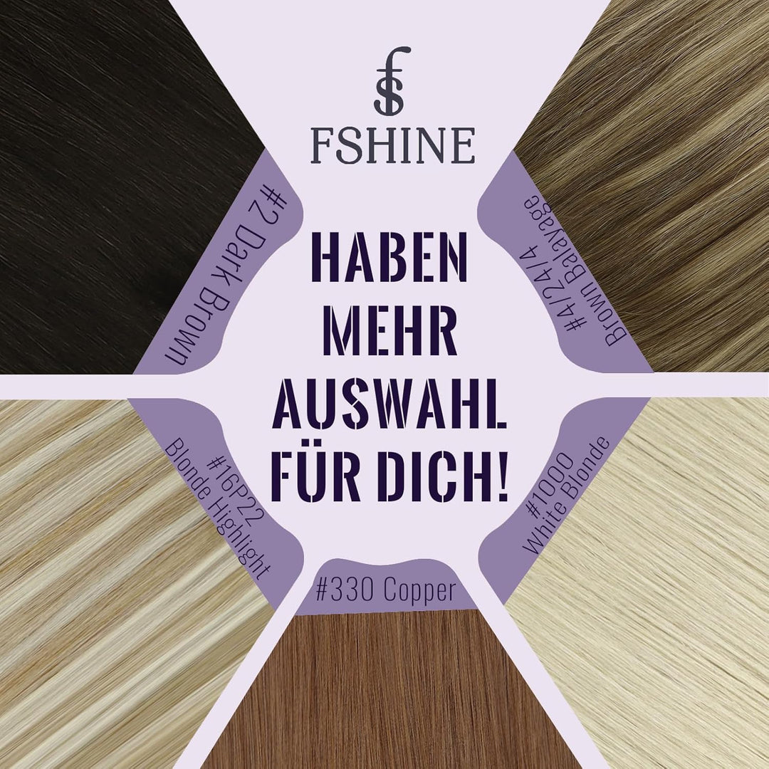 Fshine Echthaar Extensions zum Einnähen 35cm Dünn Genie Tressen Echthaar Mehr Komfort 50g Balayage S