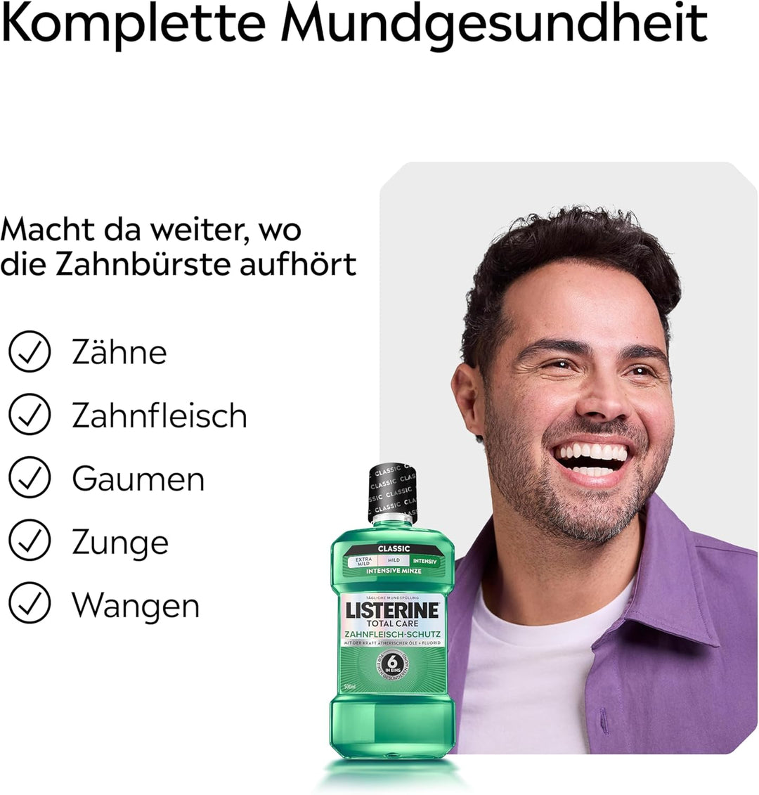 LISTERINE Total Care Zahnfleisch-Schutz 6 x 500 ml, schützende Mundspülung gegen Zahnfleischprobleme