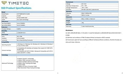 Timetec 512 GB SSD 3D NAND QLC SATA III 6 Gb/s M.2 2280 NGFF Lesegeschwindigkeit bis zu 520 MB/s SLC