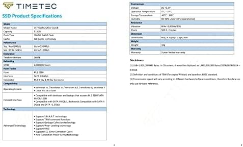 Timetec 512 GB SSD 3D NAND QLC SATA III 6 Gb/s M.2 2280 NGFF Lesegeschwindigkeit bis zu 520 MB/s SLC