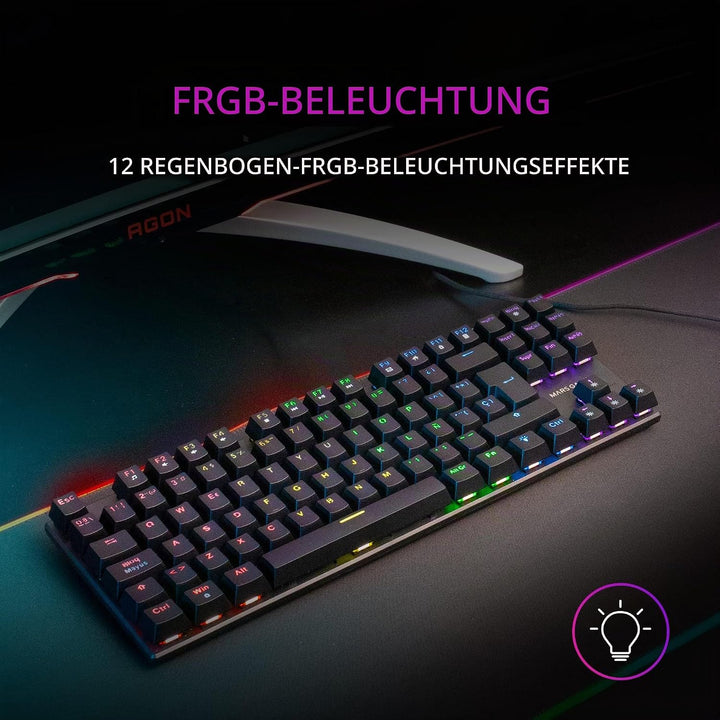 Mars Gaming MK80 Schwarz, US Sprache, Mechanische Gaming Tastatur TKL FRGB, Antighosting, Switch Mec