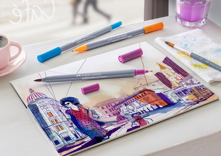 Faber-Castell 164618 - Goldfaber Aqua Dual Marker, mit Pinselspitze und Fineliner Spitze, 18er Etui
