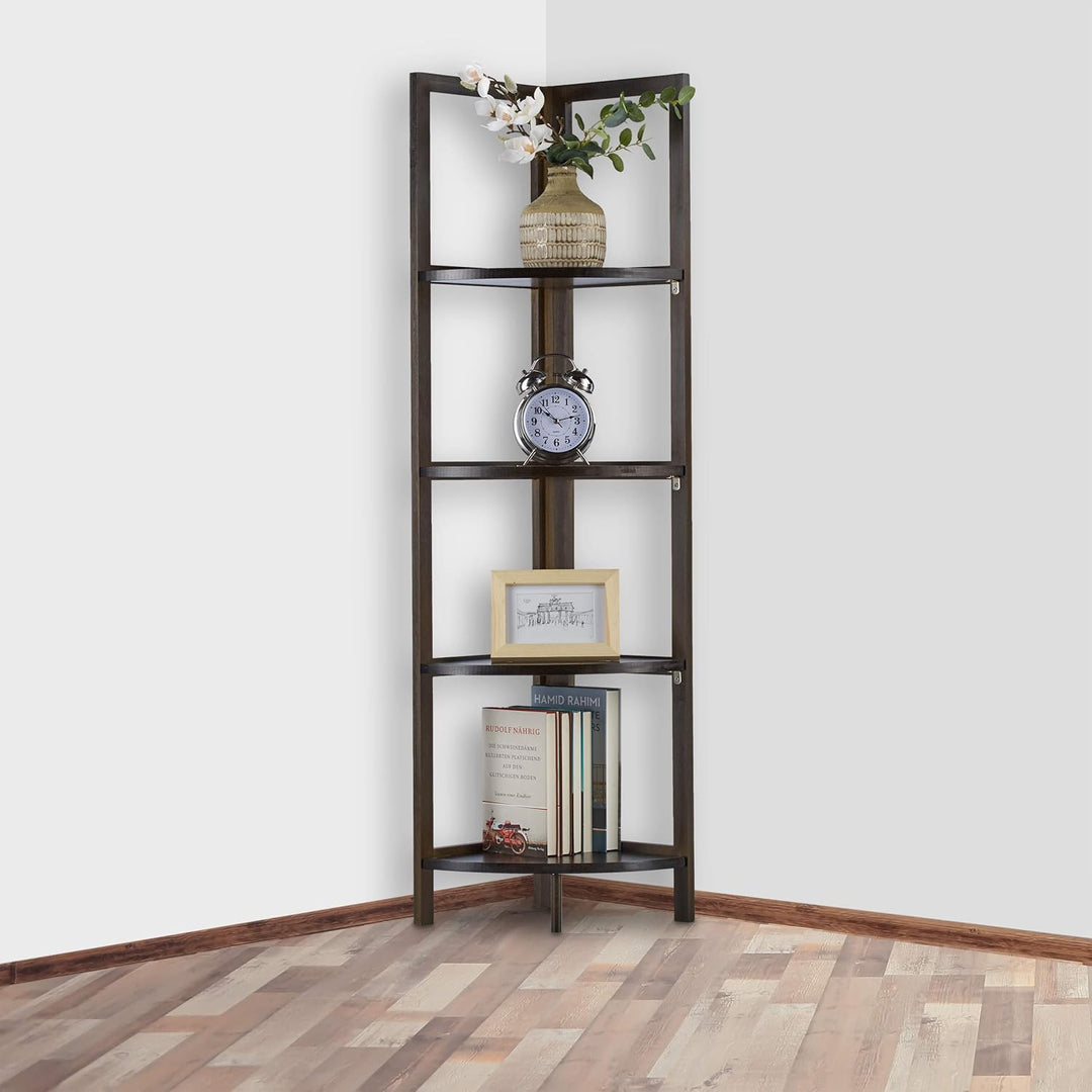 Relaxdays Bambus Eckregal, 4 halbrunde Ablagen, Regal klappbar, Standregal Bad, offen, HBT 120 x 28