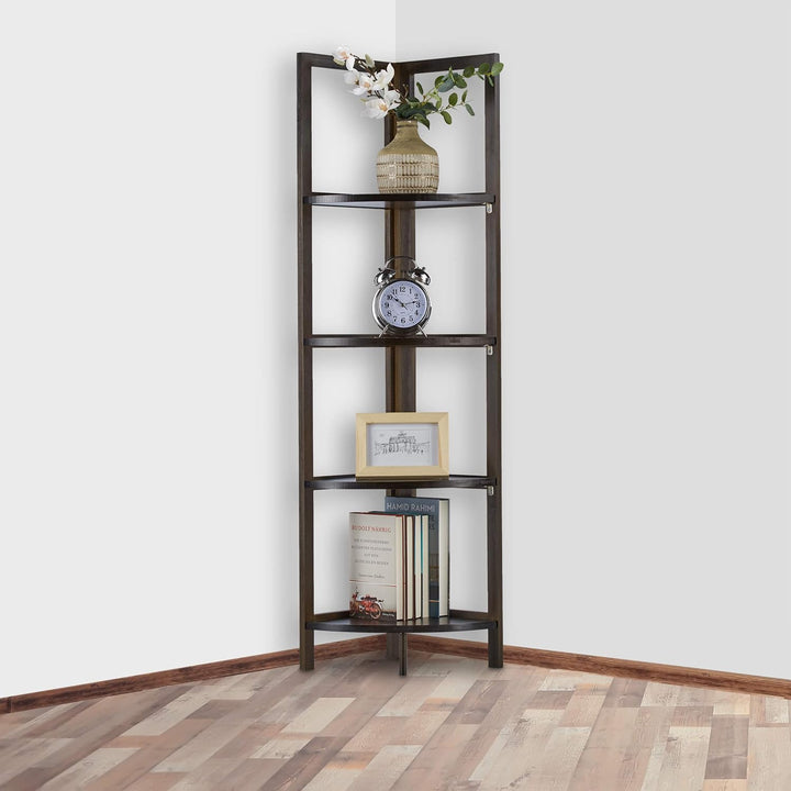 Relaxdays Bambus Eckregal, 4 halbrunde Ablagen, Regal klappbar, Standregal Bad, offen, HBT 120 x 28