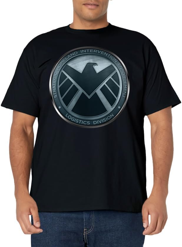 Mens Marvel Agents of S.H.I.E.L.D. Eagle Shimmer Badge T-Shirt Large Black