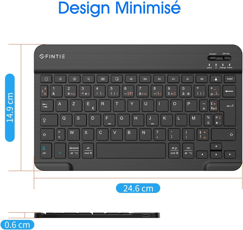 Fintie Ultra Dünn (4mm) Bluetooth Tastatur mit französischem Layout AZERTY für iPad/Samsung Galaxy T