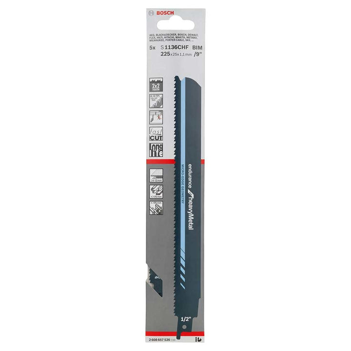 Bosch Professional 5 Stück Säbelsägeblatt S 1136 CHF Endurance for Heavy Metal (für Metall, 225 x 25