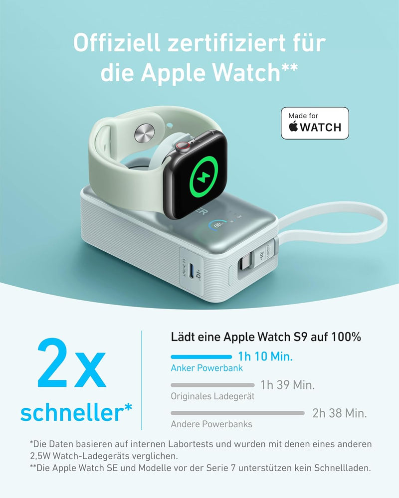 Anker MagGo Powerbank für Apple Watch, offiziell Zertifiziert, 10.000mAh kompaktes Akkupack mit inte