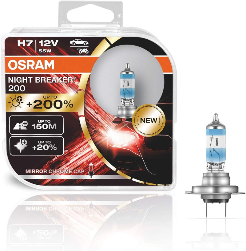 OSRAM NIGHT BREAKER 200, H7, +200% mehr Helligkeit, Halogen-Scheinwerferlampe, 64210NB200-HCB, 12V P