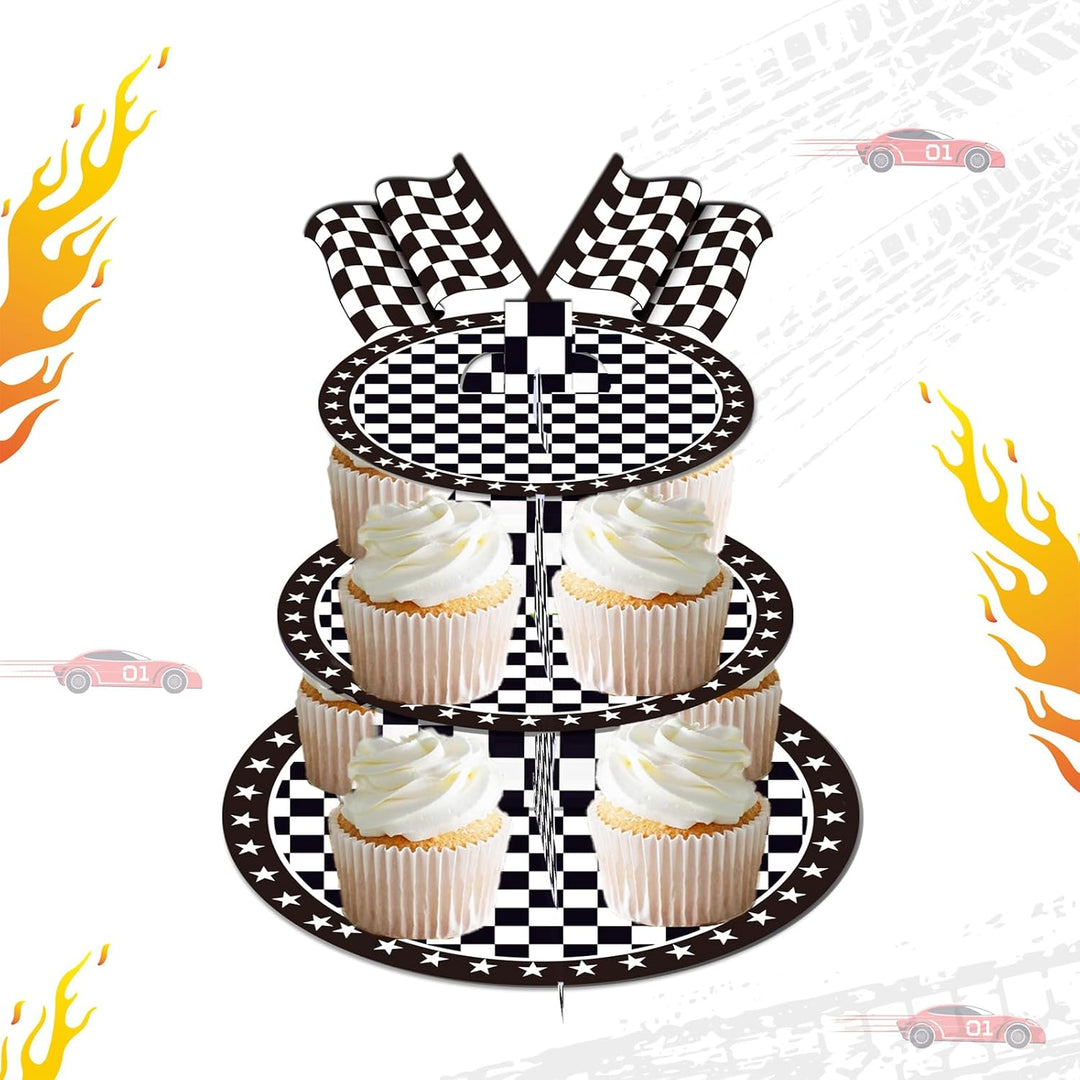 3-stöckiger Cupcake Ständer Rennen, Papp Tortenständer für Muffins, Dessert Etagere, Rennen Party Ti