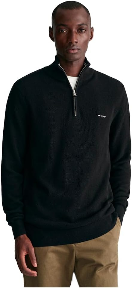 GANT Herren Cotton Pique Halfzip Pullover, Schwarz