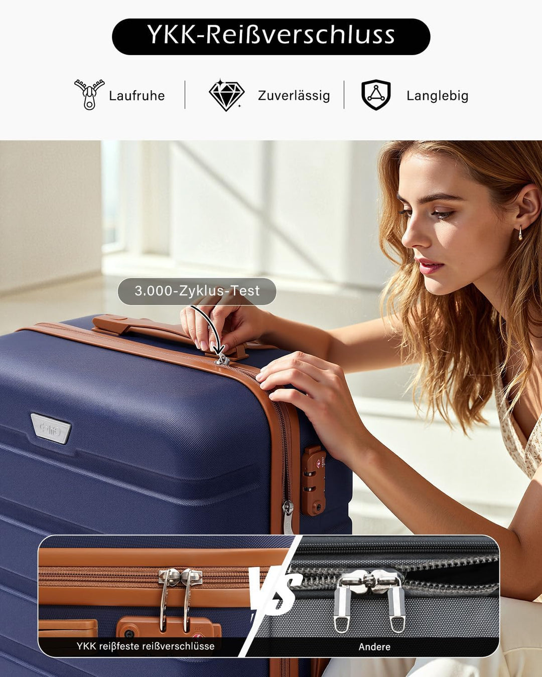 COOLIFE Hartschalen-Koffer Trolley Rollkoffer Reisekoffer mit TSA-Schloss und 4 Rollen (Blau/Braun,